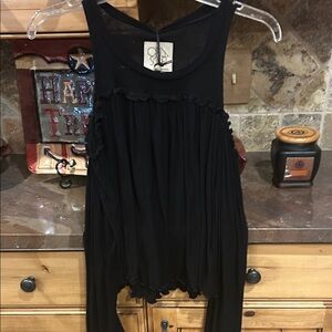 Black Sleeveless Ruffled Tank Top